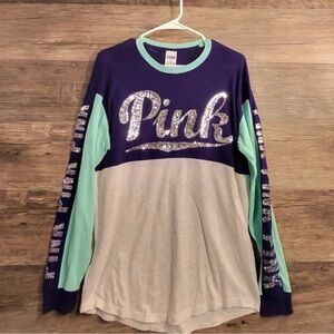 PINK Victoria's Secret Color Block Long Sleeve Tee